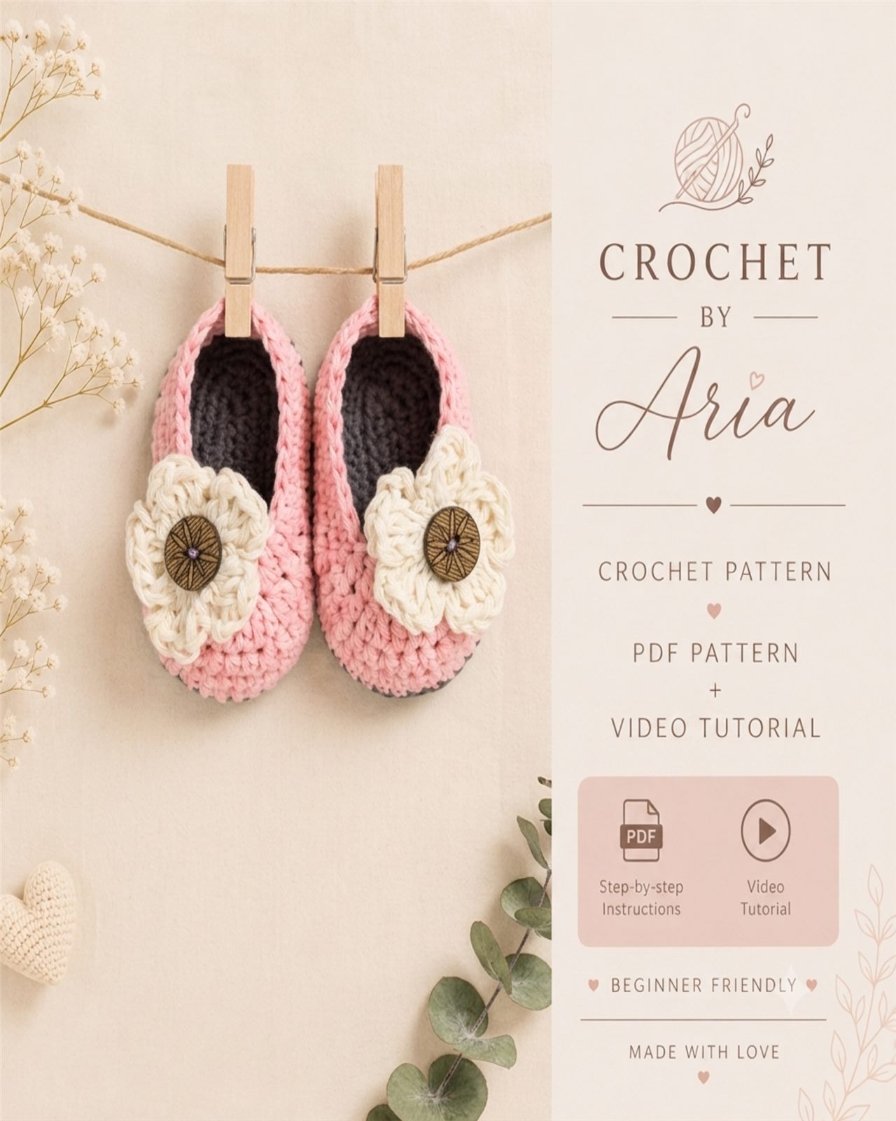 Daisy Flower Baby Slippers Pattern